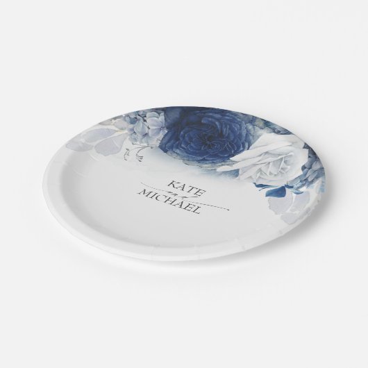 ブルーウォーターカラーフラワーエレガントな結婚式 ペーパープレート (アングル)