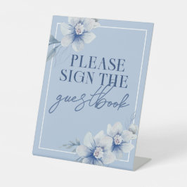 ブルーウォーターカラーフラワーゲストブック 台座サイン