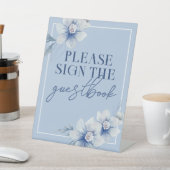 ブルーウォーターカラーフラワーゲストブック 台座サイン (インサイチュ)