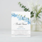 ブルーウォーターカラーフラワーズエレガントブライダルシャワー インビテーションポストカード (スタンド正面)