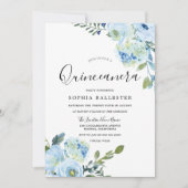 ブルーウォーターカラーフラワーズビューティフルキンセアニェラ 招待状 (正面)