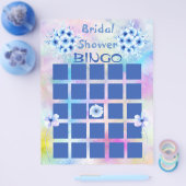 ブルーウォーターカラーフラワーズブライダルシャワービンゴ チラシ (シングル)