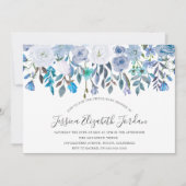 ブルーウォーターカラーフラワーズベビーまたはブライダルシャワー 招待状 (正面)