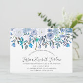 ブルーウォーターカラーフラワーズベビーまたはブライダルシャワー 招待状 (スタンド正面)