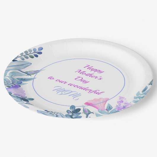 ブルーウォーターカラーフラワーズマザーズデイ ペーパープレート (アングル)