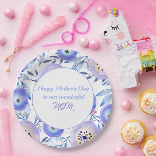 ブルーウォーターカラーフラワーズマザーズデイ ペーパープレート (パーティー)