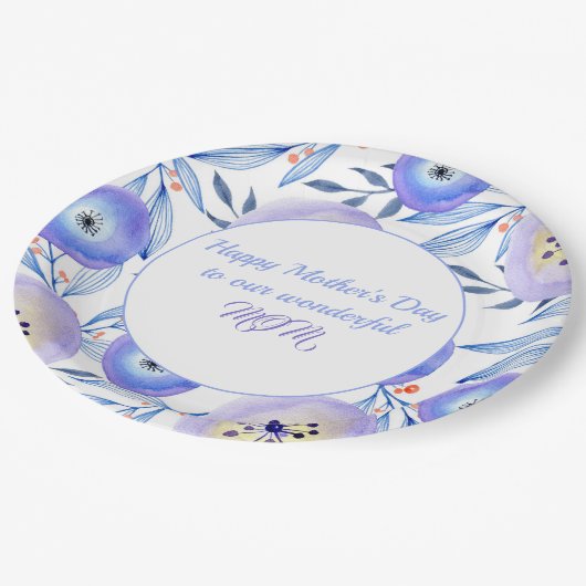 ブルーウォーターカラーフラワーズマザーズデイ ペーパープレート (アングル)
