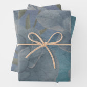 ブルーウォーターカラーフラワーテクスチャルデクページデザイン ラッピングペーパーシート (インサイチュ)