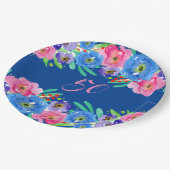 ブルーウォーターカラーフラワーハッピー50誕生日 ペーパープレート (アングル)