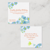 ブルーウォーターカラーフラワーバタフライ スクエア名刺 (正面/裏面)