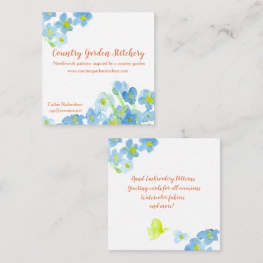 ブルーウォーターカラーフラワーバタフライ スクエア名刺 (正面/裏面)