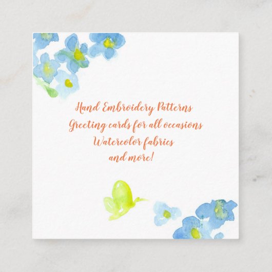ブルーウォーターカラーフラワーバタフライ スクエア名刺 (裏面)