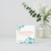 ブルーウォーターカラーフラワーバタフライ スクエア名刺 (スタンド正面)