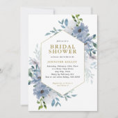 ブルーウォーターカラーフラワーブーケブライダルシャワー 招待状 (正面)