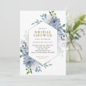 ブルーウォーターカラーフラワーブーケブライダルシャワー 招待状 (スタンド正面)