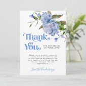 ブルーウォーターカラーフラワーボーイ赤ちゃんシャワー サンキューカード (スタンド正面)