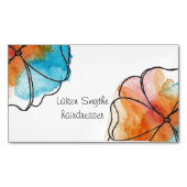 ブルーウォーターカラーフラワー名刺 マグネット名刺 (正面)