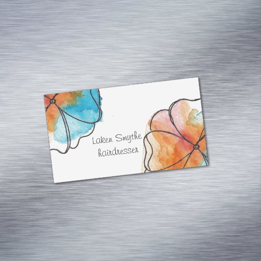 ブルーウォーターカラーフラワー名刺 マグネット名刺 (インサイチュ)