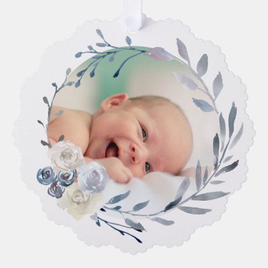 ブルーウォーターカラーフレームバプテスマ感謝していス オーナメントカード (正面)