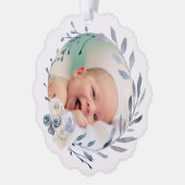 ブルーウォーターカラーフレームバプテスマ感謝していス オーナメントカード (左)