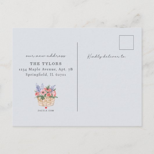 ブルーウォーターカラーフロントドアの新しいアドレス 案内ポストカード (裏面)