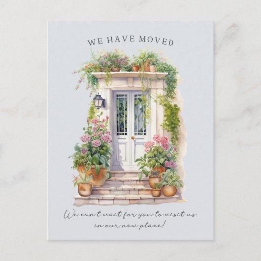 ブルーウォーターカラーフロントドアの新しいアドレス 案内ポストカード (正面)