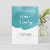 ブルーウォーターカラーフロースクリプトスタイル結婚の 招待状 (スタンド正面)