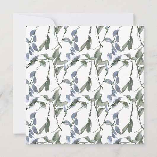 ブルーウォーターカラーフローラつる植物ブライダルシャワー 招待状 (裏面)