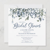 ブルーウォーターカラーフローラつる植物ブライダルシャワー 招待状 (正面)