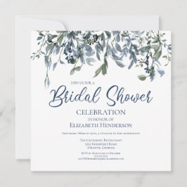 ブルーウォーターカラーフローラつる植物ブライダルシャワー 招待状