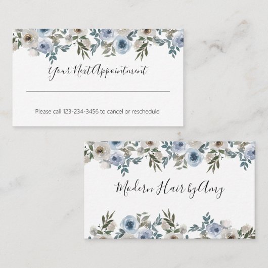 ブルーウォーターカラーフローラアポイントメントアラーム 名刺 (正面/裏面)