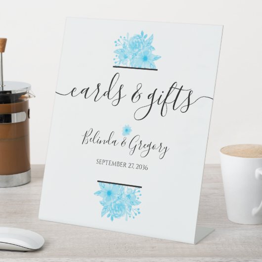 ブルーウォーターカラーフローラウェディングカード&ギフト 台座サイン (インサイチュ)
