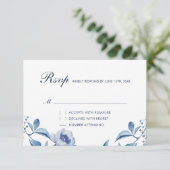 ブルーウォーターカラーフローラウェディングRSVP挿入カード 出欠カード (スタンド正面)