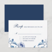 ブルーウォーターカラーフローラウェディングRSVP挿入カード 出欠カード (正面/裏面)