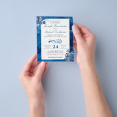 ブルーウォーターカラーフローラエレガントな結婚予算 チラシ (手)