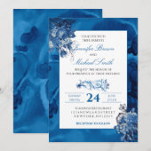 ブルーウォーターカラーフローラエレガントな結婚式 招待状 (正面/裏面)