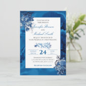 ブルーウォーターカラーフローラエレガントな結婚式 招待状 (スタンド正面)