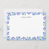 ブルーウォーターカラーフローラガーデンパーソナライズされた ノートカード (正面)