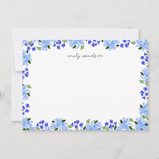 ブルーウォーターカラーフローラガーデンパーソナライズされた ノートカード (正面)