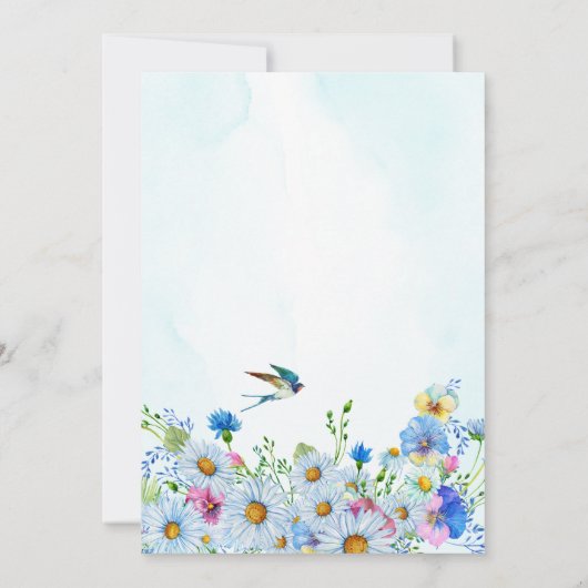 ブルーウォーターカラーフローラガーデン誕生日 招待状 (裏面)