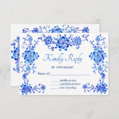 ブルーウォーターカラーフローラガーラ結婚ンドズ 出欠カード (正面/裏面)