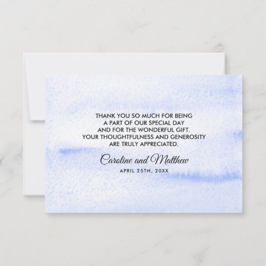 ブルーウォーターカラーフローラサンク結婚タイズフラットカード サンキューカード (裏面)