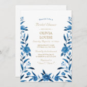 ブルーウォーターカラーフローラシノワセリーブライダルシャワー 招待状 (正面/裏面)