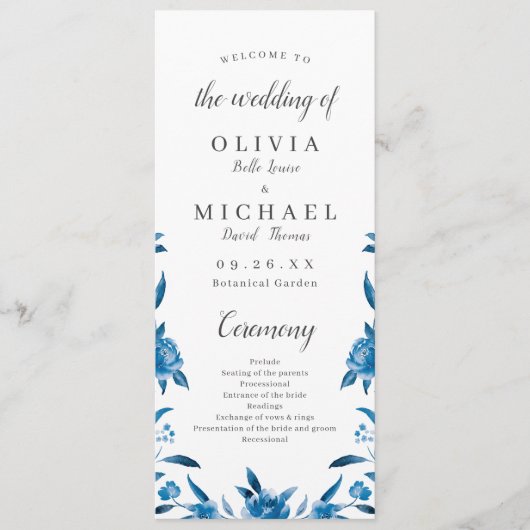 ブルーウォーターカラーフローラシノワセリー結婚式 プログラム (正面)