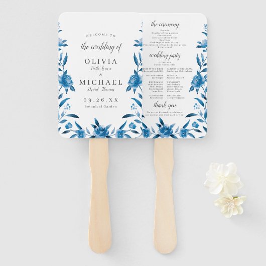 ブルーウォーターカラーフローラシノワセリー結婚式 プログラム ハンドファン (正面&裏面)