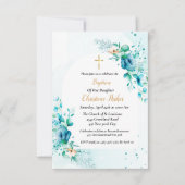 ブルーウォーターカラーフローラスプラッシュバプテスマ 招待状 (正面)