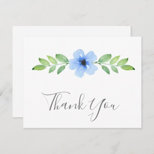ブルーウォーターカラーフローラスワッグサンキューカード サンキューカード (正面/裏面)