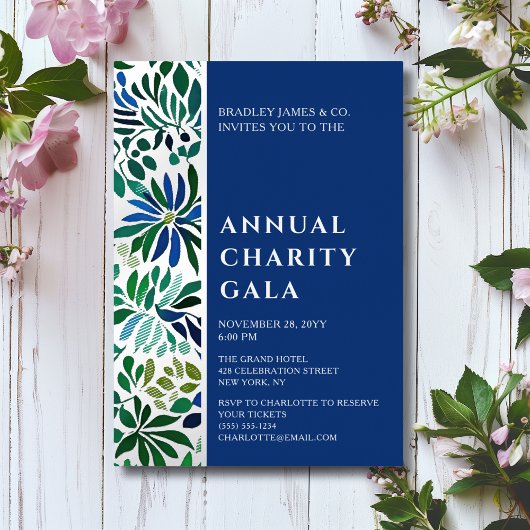 ブルーウォーターカラーフローラチャリティーイベントガラパーティー 箔招待状