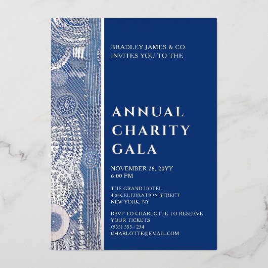 ブルーウォーターカラーフローラチャリティーイベントガラパーティー 箔招待状 (正面)