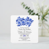 ブルーウォーターカラーフローラデザイン結婚式招待状 招待状 (スタンド正面)